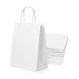 30 pcs White Paper Gift Bags 26 x 12 x 32cm, 10.2 x 4.7 x 12.6inches, Gift Bags Medium Size, Kraft Paper Bags with Handles Bulk Wedding Party Favor Bags, Kraft Bags, Grocery Shopping Bags, Retail Merchandise Bags Gift Sacks