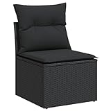 vidaXL Black Poly Rattan Garden Chair with Cushions - Modular Single Sofa Seating for Patio, Garden, and Outdoor Use - Storage Function with Water-Resistant Bag - 55x62x69 cm