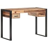 'vidaXL Rectangular Desk with Sheesham Finish - Solid Acacia and Rubberwood, 2 Drawers, 110x50x76cm, Brown, Industrial Style