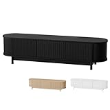 ALFORDSON TV Cabinet Stand Black, Handle-Free Modern Furniture Entertainment Unit Stand with 2 Ample Storage Side Cabinets and 2 Middle Shelves for Living Room,160 x 40 x 40cm in Black