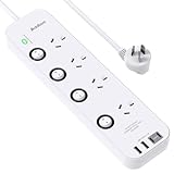 Addtam Power Board Individual Switch,Power Strip with 4 AC Outlets, 2 USB A and 2 USB C,Surge Protector 1.2M Extension Cord, 350 Joules,Overload Protection,Powerboard for Home and Office Use (White)