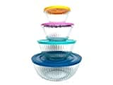 pyrex 100+ Years Glass Mixing Bowls 8-Piece Improved (Limited Edition) - Assorted Colors Lid