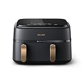 Philips Dual Basket Air Fryer 3000 Series, 9L, 2 Drawers, Synch Function, Rapid Air Technology, Versatile Large Hot Air Fryer, 90% Less Fat and Energy Saving, HomeID App (NA352/00)