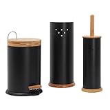 White Magic Eco Basics 3-in-1 Bathroom Set – Bamboo & Recycled Plastic – Rust-Resistant Chrome – Includes Toilet Brush, Roll Holder & 3L Bin – Practical & Stylish – Black