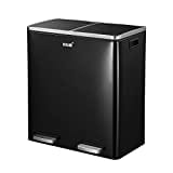 Maxkon 60L Pedal Recycling Bin Dual Kitchen Rubbish Bin Waste Garbage Trash Bin Can with Dual Compartments Black