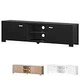 ALFORDSON TV Cabinet Stand with Storage Cabinet and Open Shelves, Modern Furniture Entertainment Unit for Living Room, Multimedia Centre,160 x 40 x 45cm, Black Color