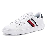 Tommy Hilfiger Men's Cupsole Leather Sneaker, White/Navy, EU 43/US 10