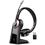 Earbay Wireless Bluetooth Headphones with Microphone Noise Canceling & USB Dongle, Office Headset with Charge Dock for Mobile Phone Computer Tablet Work Skype Zoom Conference Call Center, Black