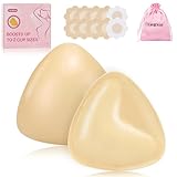 Sticky Bra Pads Inserts with Nipple Covers, B Cup Reusable Silicone Fake Breast Inserts, Women Instantly Boob Lift Boost Padded, Bikinis Swimsuit Invisible Double-Sided Adhesive Push up Bottom Padding