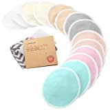 14-Pack Organic Bamboo Nursing Pads - Reusable Breast Pads for Breastfeeding, Nipple Pads, Washable Nursing Pad, Breastfeeding Pads for Leaking, Breast Milk Pads, Bra Pads (Pastel Touch, Large 12cm)