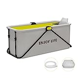 USOR 120 cm Folding Portable Bathtub Freestanding Bathtubs Foldable Collapsible tub Steaming Bath tub Home Spa for Family Adult Children Foldable Shower tub Bath with Cloth Cover and Neck Rest Yellow