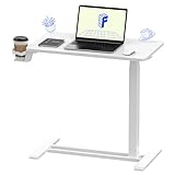 FLEXISPOT Medical Adjustable Overbed Bedside Table with Wheels Pneumatic Mobile Standing Desk Laptop Desk Rolling Computer Cart Movable Overbed Table Hospital Home Use 70×40cm White Table