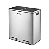 Maxkon 60L Foot Pedal Bin Stainless Steel Rubbish Bin Dual Compartment Recycle Bin Kitchen Dustbin Trash Bin Sliver