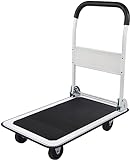 LEADALLWAY Foldable Push Cart Platform Cart 330lbs Capacity 4 Wheels 28.7x18.5x32.3inches White