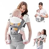 Baby Carrier, Bellababy Multifunction Baby Carrier Hip Seat (Ergonomic M Position) for 3-36 Month Baby, 6-in-1 Ways to Carry, All Seasons, Adjustable Size, Perfect for Shopping Travelling, Grey