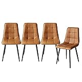 LEVEDE Dining Chairs, Set of 4 Kitchen Chairs, PU Leather Reading Seating, Chic Nursing Seats, Home Furniture for Dining Room, Living Room, Cafe, Meeting Room, Load Up to150kg (Brown)