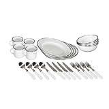 Stansport 1122003 Enamel Camping Tableware Set-24 Pieces-White with Blue Specs