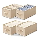 Warmi 4 Pack Wardrobe Clothes Organiser, Foldable Clothes Storage Box for Home Storage & Organisation, Clothing & Closet Storage with Handle for Clothes, Jeans, Pants, Baby Clothes (Creamy)