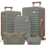 SHOWKOO Luggage Sets 3 Piece Hardside Expandable Suitcase with Double Spinner Wheels TSA Lock, (Green, 5 Piece Set)