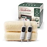 Sunbeam Sleep Perfect Wool Fleece Electric Blanket King | 100% Australian Wool, Fully Fitted, Antibacterial, Washable, Dual Controls, Auto-Off Timer with Overheat Protection BLW6671