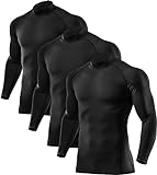 ATHLIO 3 Pack Men's Thermal Long Sleeve Compression Shirts, Turtle/Mock Winter Sports Base Layer, Active Running Shirt LYT23-BLK Large