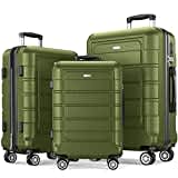 SHOWKOO Luggage Sets Expandable PC+ABS Durable Suitcase Double Wheels TSA Lock Olive Green 3pcs