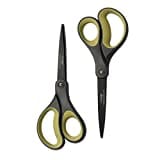 LIVINGO 2 Pack 8" Titanium Non-Stick Scissors, Professional Stainless Steel Comfort Grip, All-Purpose, Straight Office Craft Scissors(Green/Yellow,20.3cm)