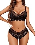 Avidlove Lingerie Set for Women Lace Bra and Panty Set 2 Piece Lace Babydoll Outfits Black XL