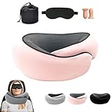 PORIYA 2024 New Memory Foam Travel Neck Pillow with Complimentary Eye Mask, Earplugs, and Storage Bag for an Enhanced Travel Experience (Pink)