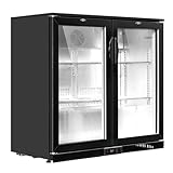 Devanti Bar Fridge, 2 Glass Door Mini Fridges Organiser Refrigerator Chest Freezer Portable Small Wine Cooler Home Bedroom Car Boat Camp Office Countertop, Fast Frozen Quiet Operation Black