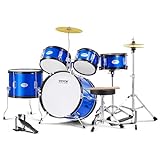 VEVOR Kids Drum Set, 5-Piece, 406.4 mm Beginner Full Drum Set with Bass Toms Snare Floor Drum Adjustable Throne Cymbal Hi-Hat Pedal and Two Pairs of Drumsticks, Starter Drum Kit for Child Kids, Blue