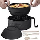 6-Piece Set,32oz Microwave Cooker Ramen Bowl Set with Chopsticks Microwave Noodle Bowl College Dorm Room Essentials for Girls for Boys Apartment Essentials-Black