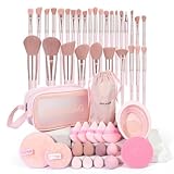 MAANGE Makeup Brush Set 49 Pcs Makeup Tool Set Premium Synthetic Foundation Powder Concealers Eye shadows Blush Makeup Brushes (Pink, 49 Piece Set)