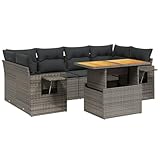 vidaXL 7 Piece Outdoor Modular Sofa Set - Adjustable Table, Poly Rattan, Cushions Included, Grey - Patio/Garden Furnishing