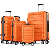 SHOWKOO Luggage Sets Expandable PC+ABS Durable Suitcase Double Wheels TSA Lock 4pcs, Family Set-Orange