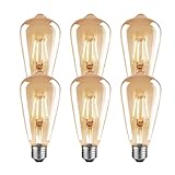 FEILEMAN E27 Vintage Edison LED Light Bulbs Warm White, Amber Cover 2700K 5W 500lm Replacement for 40W Halogen, ST64 Antique Decorative Non Dimmable Retro Bulb Ideal for Home Cafe Bar, 6 Pcs.