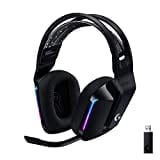 Logitech G733 LIGHTSPEED Wireless Gaming Headset with suspension headband, LIGHTSYNC RGB, Blue VO!CE mic technology and PRO-G audio drivers - Black