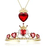 Evie Queen of Hearts Necklace Crown Descendants Costume Fan Jewelry Evie Red Heart Gold Crown for Teens Halloween Parties, Adjustment, Zinc alloy, Acrylic