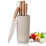 Retrosohoo Kitchen Knife Set, 6-Piece Khaki Sharp Knife Set for Kitchen, Non-stick Non-slip Stainless Steel Chef Knife Set with Universal Knife Block Suitable for Home Restaurant (Khaki)