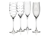 Mikasa Cheers Crystal Champagne Flutes Set, 4 Piece, Champagne Glasses with Quirky Designs, 250ml