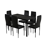 Artiss Dining Table and Chair Set of 7 Black Tables Chairs Setting Desk Nursing Seats Reading Seating Home Living Room Bedroom Kitchen Cafe Outdoor Indoor Furniture MDF Tabletop + 6X 45cm Height Seat