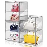 4Pack Clear Plastic Handbag Storage Organizer for Closet, Acrylic Display Case for Handbag and Purse, Purse Organizer for Closet with Magnetic Lid for Book, Toys, Hat