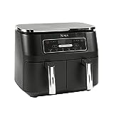 Ninja Foodi Dual Zone Digital Air Fryer, 2 Drawers, 7.6L, 6-in-1, Uses No Oil, Air Fry, Max Crisp, Roast, Bake, Reheat, Dehydrate, Cooks 4-6 Portions, Non-Stick, Dishwasher Safe Baskets, Black, AF300