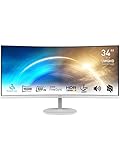 MSI PRO MP341CQW 34" UltraWide Business Monitor, WUQHD 3440x1440, 1500R Curved, IPS, Frameless, 100Hz, 1ms, Tilt Compatible, HDR Ready, 2xHDMI&DP Port, Built-in Speakers, VESA, White, 3 Year Warranty