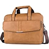 SPAHER Mens Leather Laptop Bag Briefcases for Men 15.6 Inch Leather Briefcase Business Work Laptop Handbag Shoulder Bag Office Bag for Men Laptop Messenger Bag