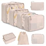 BAGAIL 8 Set Packing Cubes, Lightweight Travel Luggage Organizers with Shoe Bag, Toiletry Bag & Laundry Bag (Beige)