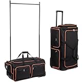 Linodes Dance Garment Bag with Rack, 28'' Dance Bags for Travel, Dance Suitcase with Wheels, Waterproof Duffel Bag, Black & Orange, 28'', Black & Orange, Waterproof Dance Garment Bag With Rack and