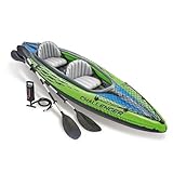 INTEX 68306EP Challenger K2 Inflatable Kayak Set: Includes Deluxe 86in Kayak Paddles and High-Output Pump – Adjustable Seat with Backrest – Removable Skeg – 2-Person – 400lb Weight Capacity