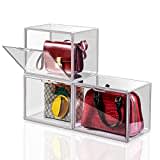 starogegc 3Pack Clear Plastic Handbag Storage Organizer for Closet, Acrylic Display Case for Handbag and Purse, Purse Organizer for Closet with Magnetic Lid for Book, Toys, Hat