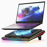 llano RGB Laptop Cooling Pad with Powerful Turbofan, Gaming Laptop Cooler with Infinitely Variable Speed,Touch Control,LCD Screen,Seal Foam for Rapid Cooling Laptop15-19in (Black)